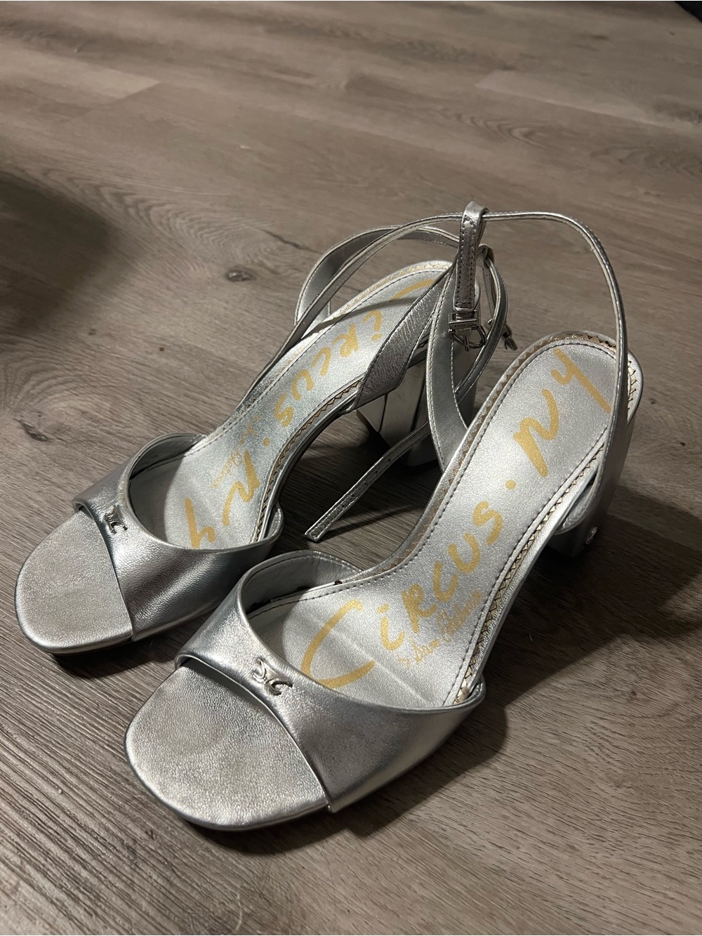 Circus by Sam Edelman Metallic Silver Open-Toe Slingback Heels